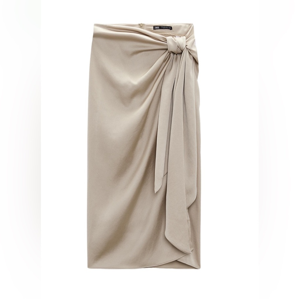 Zara Women's Beige Faux Wrap Midi Skirt